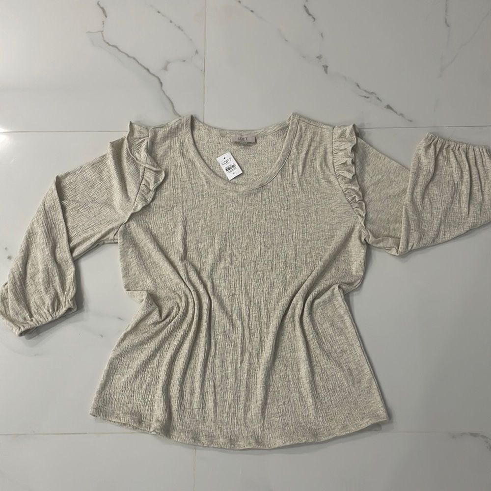 New Loft Womens' Smocked Ruffle Top 3/4 Sleeve Size XL